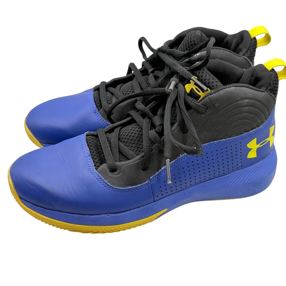 Under Armour Basketball Shoes Mens 6 Blue Black Yellow Mid Top Sneakers